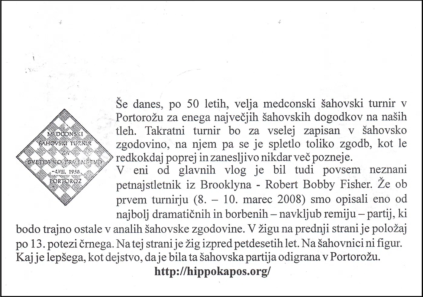 50 LET ŠAHOVSKEGA TURNIRJA V PORTOROŽU 